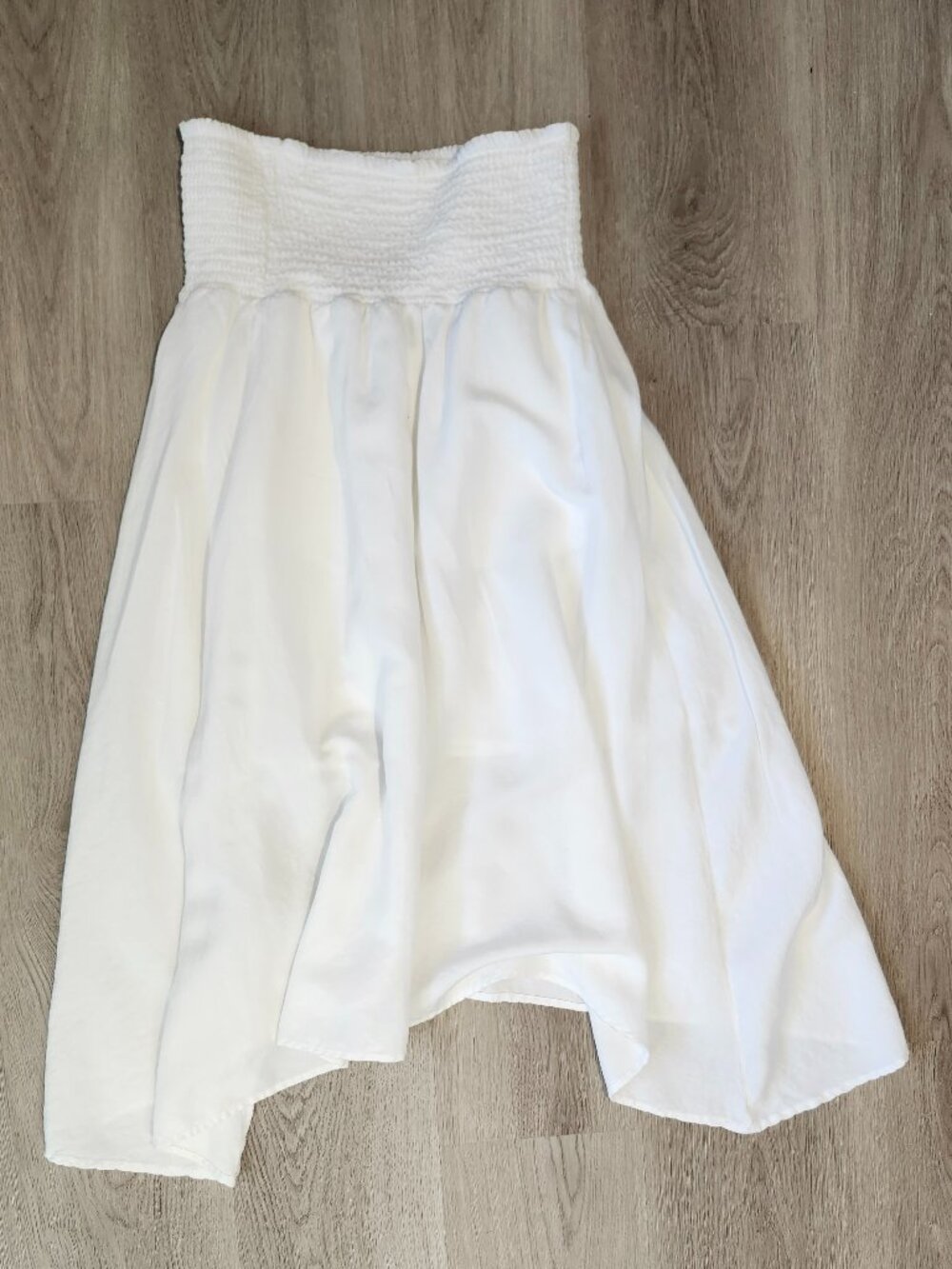 White Linen‑Blend Asymmetrical Midi Skirt – Size Small Pull On